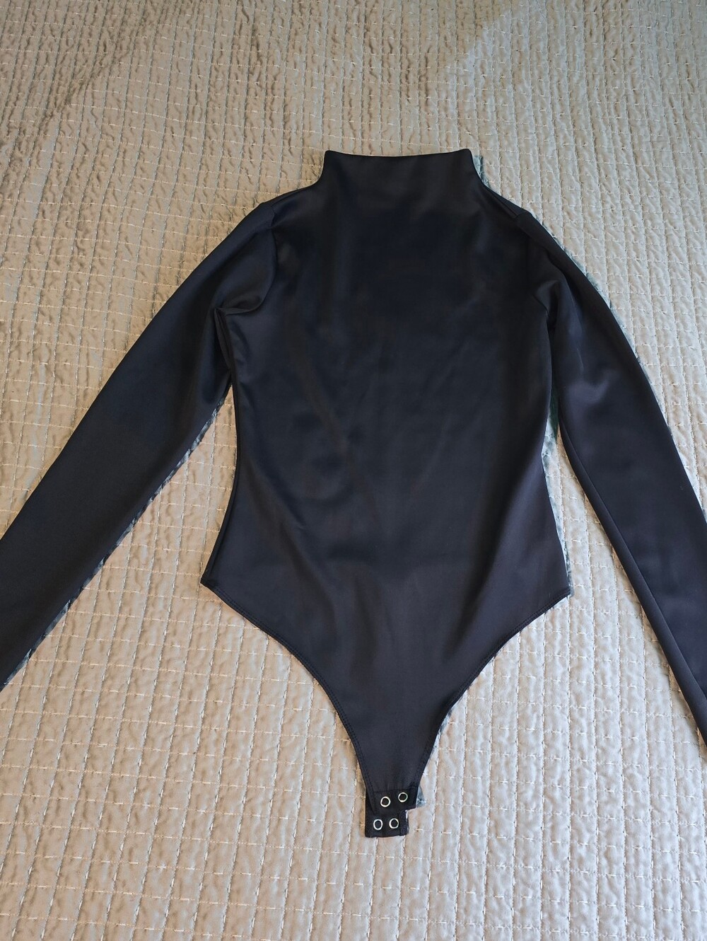 Black Long-Sleeve Mock Neck One-Piece Bodysuit